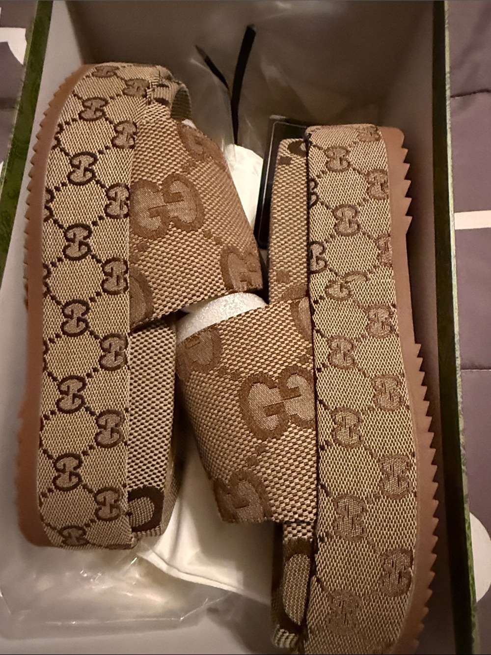 Gucci Beige/Brown Monogram Platform Sandals - Picture 6 of 6